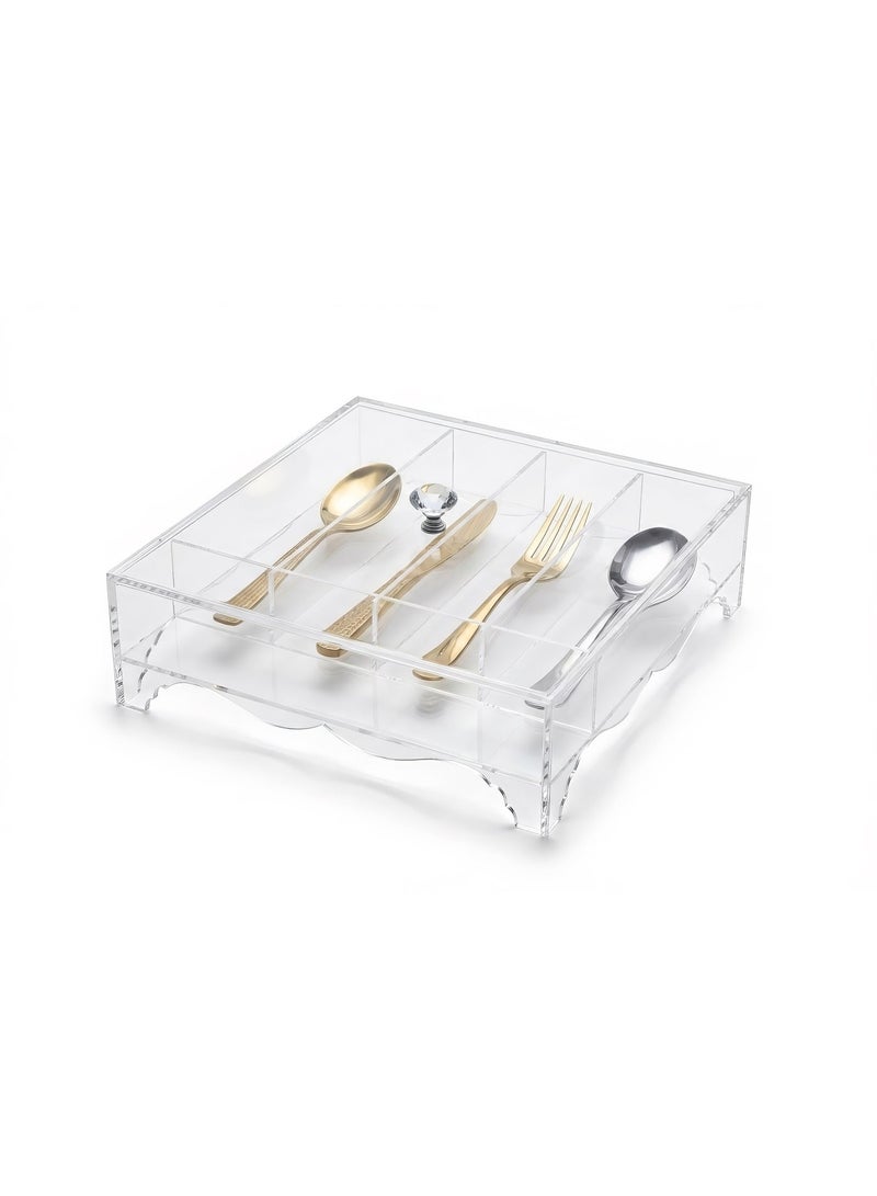 بيتى صندوق تنظيم أدوات المائدة من الأكريليك الشفاف من بيتي فير بمقبض كريستالي، حاوية تخزين أدوات المطبخ، تصميم موفر للمساحة، 5 جوانب - Image 1